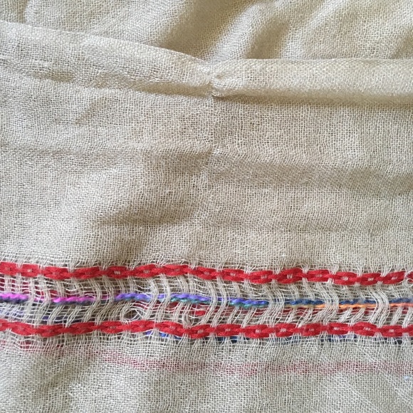 Large sheer bohemian hippie scarf tan and red wrap - Picture 6 of 8